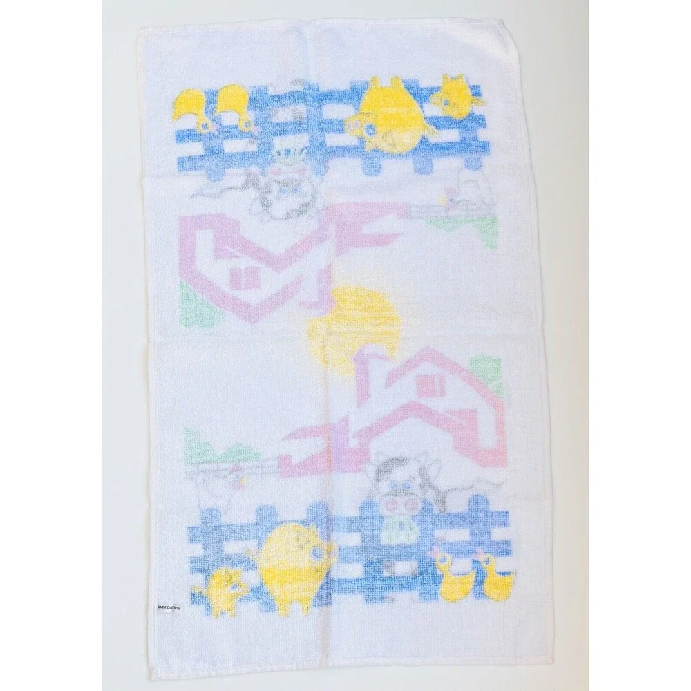 New Lot of 4 Vintage Printed Towels Farm Pig Duck Cow 100% Cotton 28”x 17”